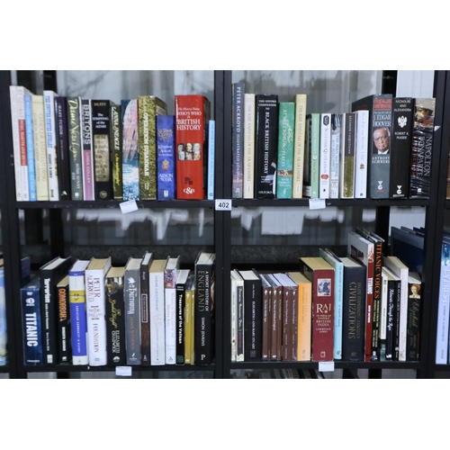 402 - Four shelves of books mainly on British History. Not available for in-house P&P