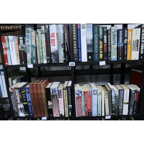 406 - Four shelves of books on military history. Not available for in-house P&P