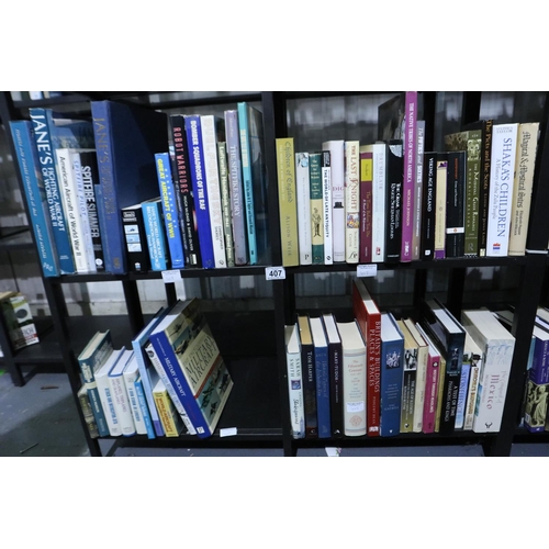 407 - Four shelves of books mainly on military aircrafts. Not available for in-house P&P