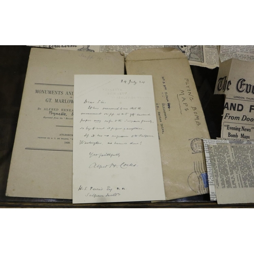 419 - London period Fire Watchers diary for June 17th 1944 and newspaper clippings relating to fires in Lo... 