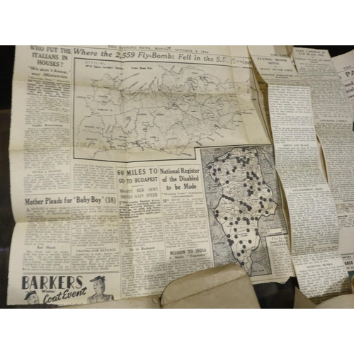 419 - London period Fire Watchers diary for June 17th 1944 and newspaper clippings relating to fires in Lo... 