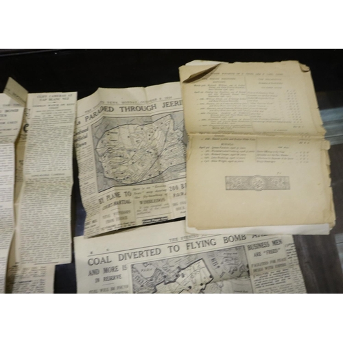 419 - London period Fire Watchers diary for June 17th 1944 and newspaper clippings relating to fires in Lo... 