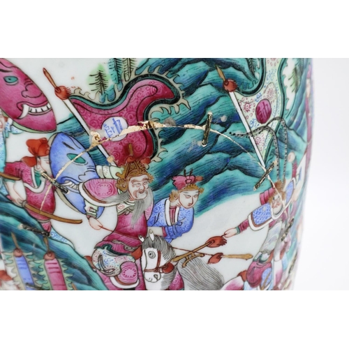 190 - Large Chinese vase, re-glued and stapled, H: 63 cm. Not available for in-house P&P