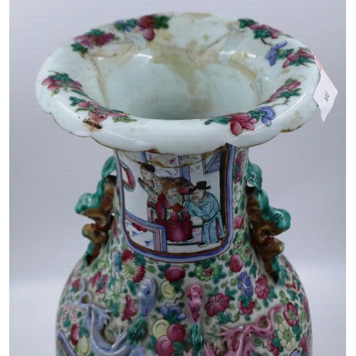 190 - Large Chinese vase, re-glued and stapled, H: 63 cm. Not available for in-house P&P