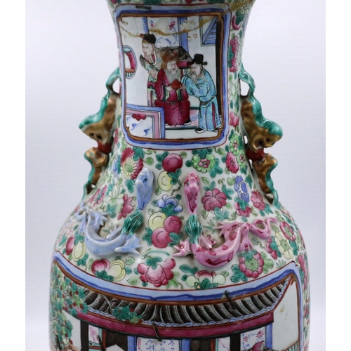 190 - Large Chinese vase, re-glued and stapled, H: 63 cm. Not available for in-house P&P