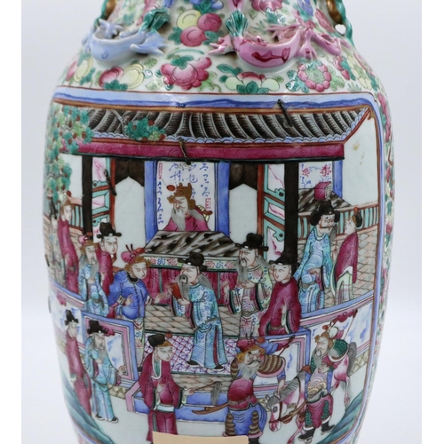 190 - Large Chinese vase, re-glued and stapled, H: 63 cm. Not available for in-house P&P