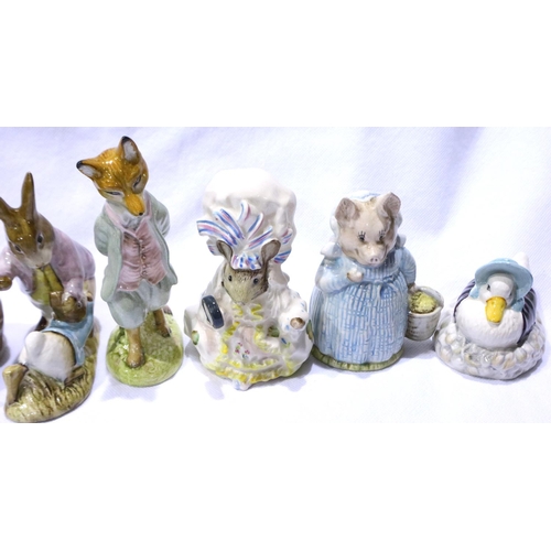 214 - Eight Beswick Beatrix Potter figurines including Jemima Puddleduck, tallest H: 13 cm, no chips or cr... 