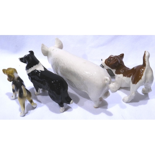 219 - Beswick pig and three dogs, largest L:17 cm, no cracks or chips. P&P Group 2 (£18+VAT for the first ... 