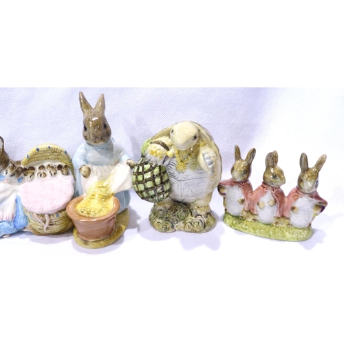 227 - Eight Beswick Beatrix Potter figurines including Mr Alderman Ptolemy, tallest H: 10 cm, no cracks or... 