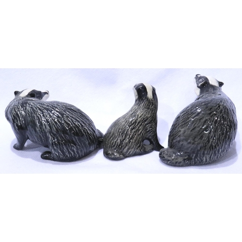 232 - Three Beswick Badgers, cub male and female, largest L: 10 cm, no cracks or chips. P&P Group 2 (£18+V... 