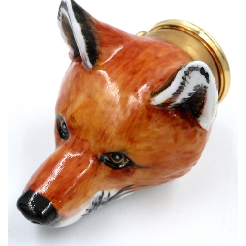 139 - Halcyon Days porcelain fox head stirrup cup from the Bonbonnieres series, with certificate and boxed... 