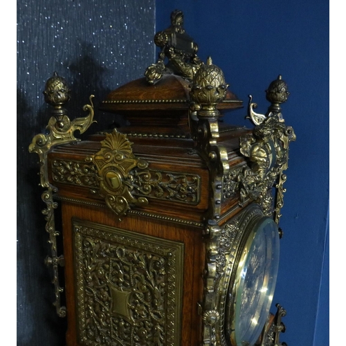 394 - 19th century English Kingwood and ormolu cased library clock, substantial proportions with complex m... 