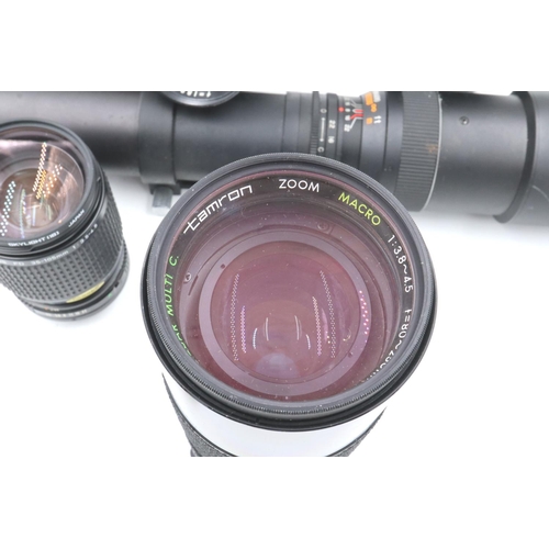 185 - Lenses: Canon Zoom 35-105, boxed, Tamron Zoom macro 8700029, Photax 500mm long-range number 74939 an... 