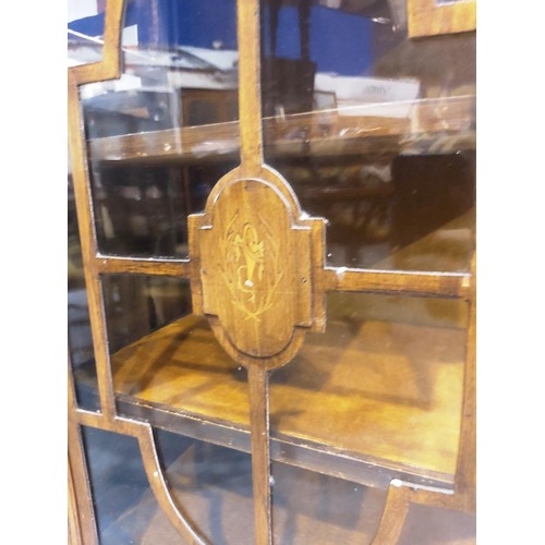 2191 - An Edwardian inlaid mahogany single door vitrine, with stepped top and upstand, 56 x 34 x 135 cm H. ... 