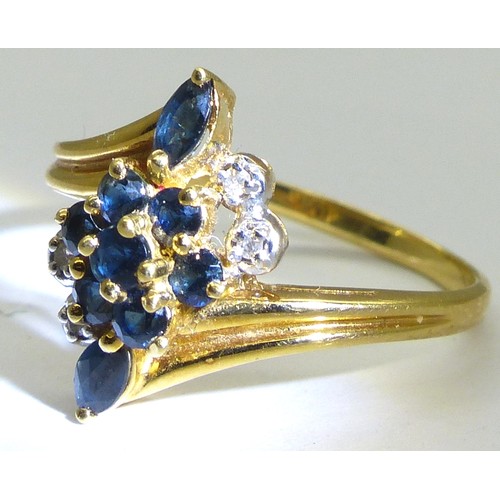 22 - 18ct gold diamond and sapphire set cluster ring, size P, 3.0g,  P&P Group 1 (£14+VAT for the first l... 