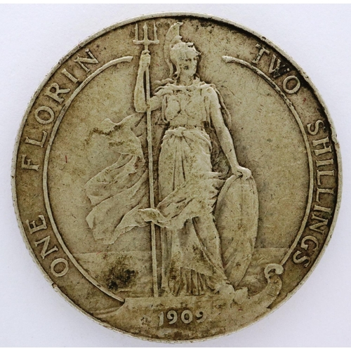 3009 - 1909 Edward VII silver florin. P&P Group 0 (£5+VAT for the first lot and £1+VAT for subsequent lots)