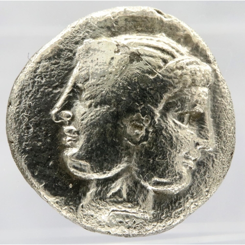 3010 - 500BC silver Diobol of helmeted Janus, Mysia Lampsakos. P&P Group 0 (£5+VAT for the first lot and £1... 