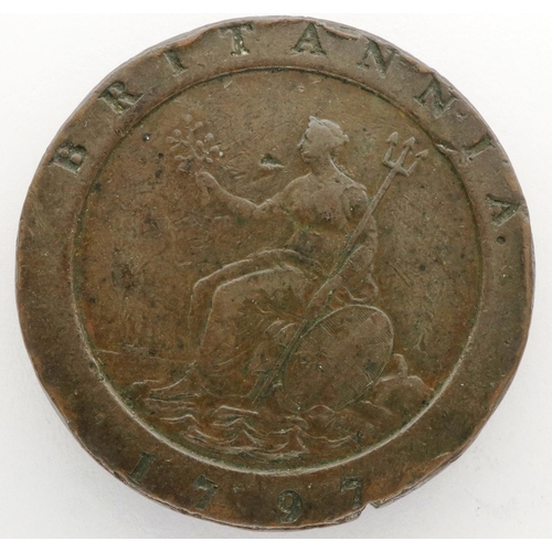 3014 - 1797 George III copper cartwheel two pence. P&P Group 0 (£5+VAT for the first lot and £1+VAT for sub... 