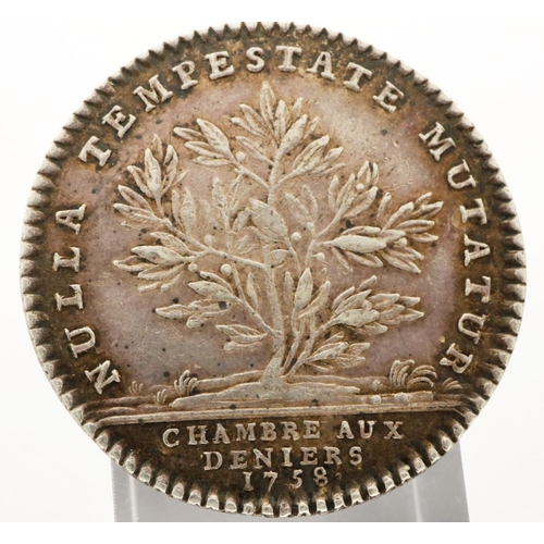 3022 - 1758 Jeton de Argent, Chambre Deniers French silver token. P&P Group 0 (£5+VAT for the first lot and... 