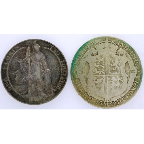 3051 - 1921 half crown and a 1908 florin (2). P&P Group 1 (£14+VAT for the first lot and £1+VAT for subsequ... 