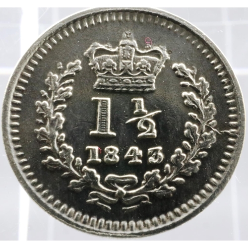 3079 - 1843 Queen Victoria silver three halfpence. P&P Group 0 (£5+VAT for the first lot and £1+VAT for sub... 