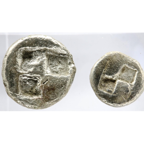 3080 - Two early Archaic period Greek silver coins to include a Thracian Tetrobol. P&P Group 0 (£5+VAT for ... 