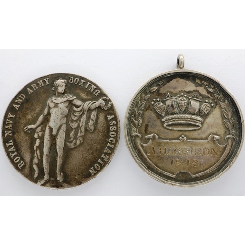 3090 - Two hallmarked silver medallions, Royal Navy and Army Boxing Association 1921 and another dated 1918... 