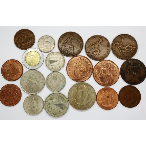 3110 - Selection of mixed coinage including 1967 half crown and six one pennies from 1906-1967 and foreign ... 