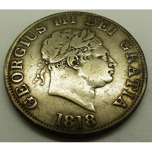 3119 - 1818 George III silver half crown. P&P Group 0 (£5+VAT for the first lot and £1+VAT for subsequent l... 