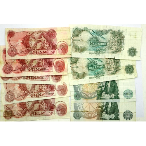 3101 - Five bank of England ten shilling notes, together with four one pound Bank of England notes (9). P&P... 