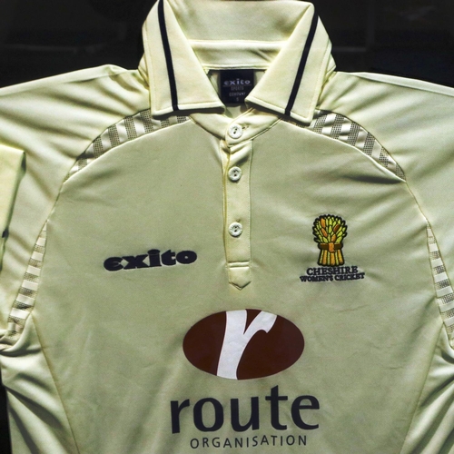 2038 - Cheshire Womens cricket with Exito shirt (Route), framed, 88 x 101 cm. P&P Group 1 (£14+VAT for the ... 