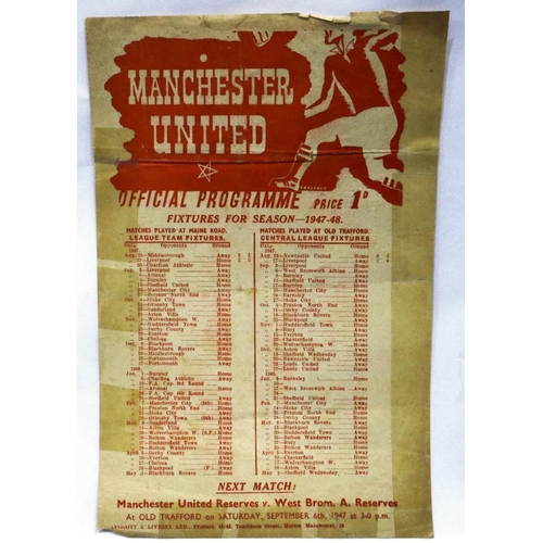 2048E - Manchester United programme 1st September 1947 v Liverpool Reserves. P&P Group 1 (£14+VAT for the fi... 