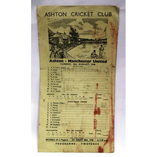 2048B - Rare 1948 Ashton Cricket Club v Manchester United cricket programme, United won, 15th August 1948. P... 