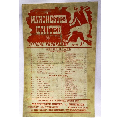 2049A - Manchester United 1st November 1952 v Leeds United programme. P&P Group 1 (£14+VAT for the first lot... 