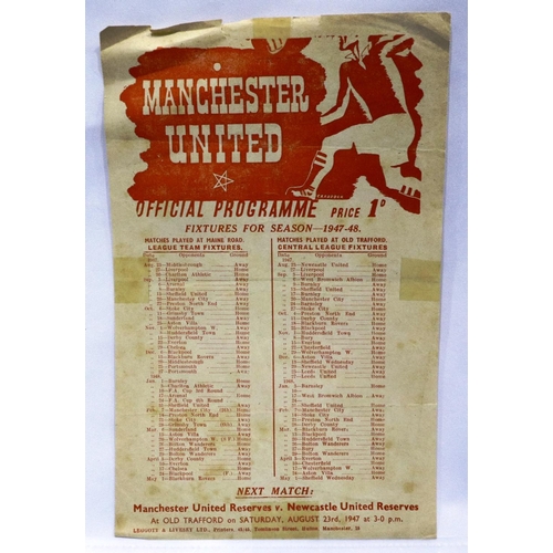 2049C - Manchester United 23 August 1947 Junior Trial game programme, Reds v Whites. P&P Group 1 (£14+VAT fo... 