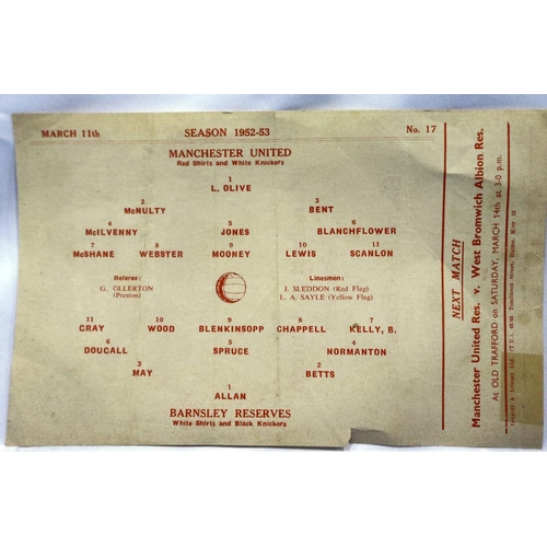 2049D - Manchester United Reserves programme 11th March 1952 v Barnsley Reserves. P&P Group 1 (£14+VAT for t... 