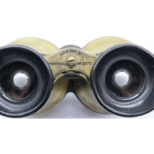 2074 - A pair of HH & Son Ltd Liverpool binoculars, no 21175, with case. P&P Group 2 (£18+VAT for the first... 