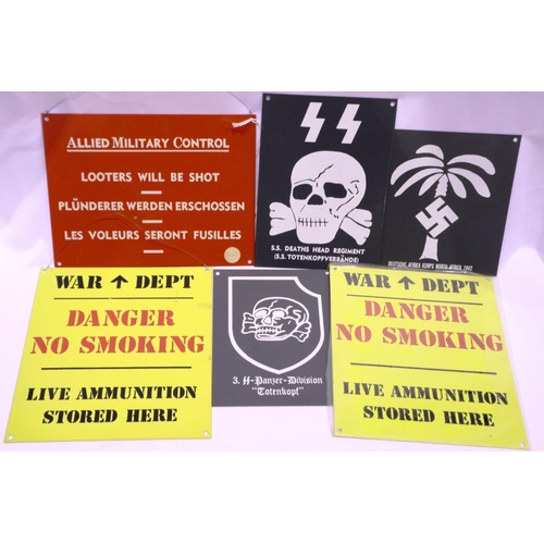 2083 - Six metal reproduction wall hanging signs to include SS and Afrika Korps. P&P Group 1 (£14+VAT for t... 