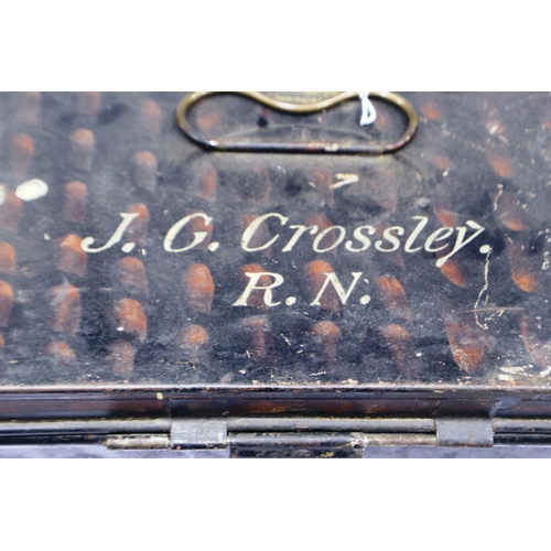 2092 - J G Crossley, Royal Navy, 19th century fitted tin footlocker, 23 x 47 x 22 cm H. P&P Group 2 (£18+VA... 