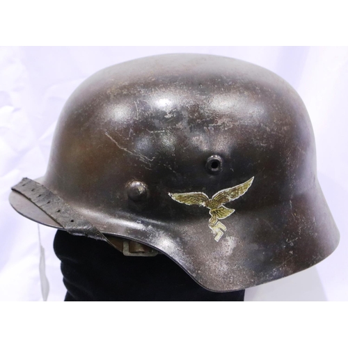 2139 - German WWII Luftwaffe steel helmet with single decal and leather liner. P&P Group 2 (£18+VAT for the... 