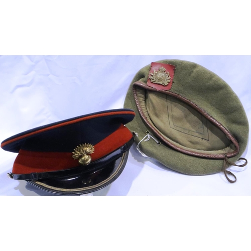 2149 - 1970s military beret with badge and a further parade visor cap. P&P Group 2 (£18+VAT for the first l... 