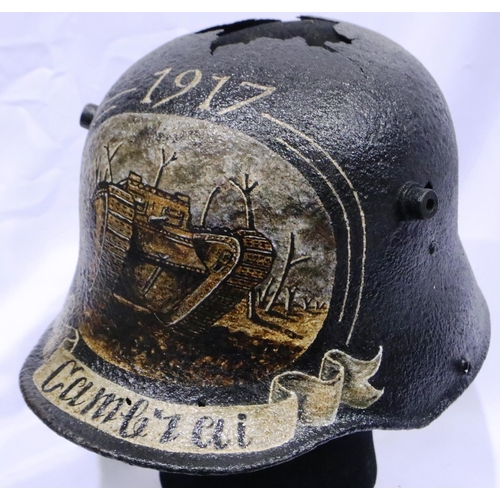 2150 - WWI relic German M16 Stahlhelm helmet found at Cambrai France, later painted. P&P Group 2 (£18+VAT f... 