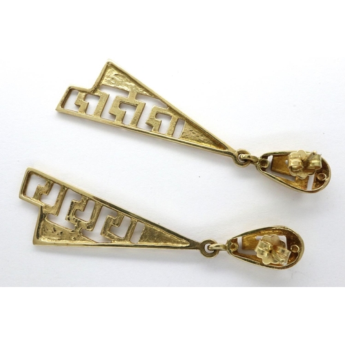 10 - Pair of 14ct gold Grecian style earrings, each L: 55 mm, combined 6.9g. P&P Group 1 (£14+VAT for the... 