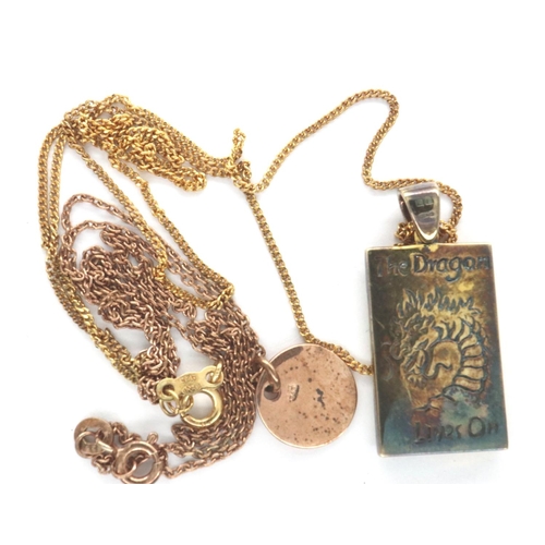 123 - Two  925 silver and gilt pendant necklaces, largest pendant H: 20 mm, combined 12g. P&P Group 1 (£14... 