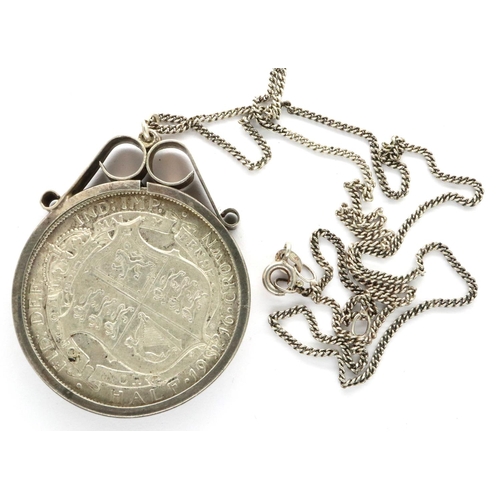 125 - 1916 silver half crown in pendant mount, with chain, combined 20g. P&P Group 1 (£14+VAT for the firs... 