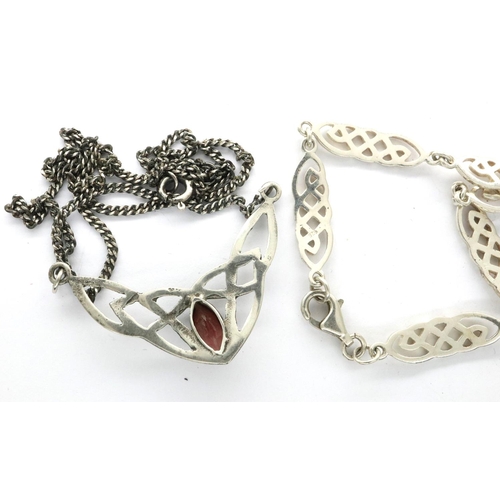 129 - 925 silver necklace and a boxed Macintosh style bracelet, necklace L: 24 cm, combined 13g. P&P Group... 