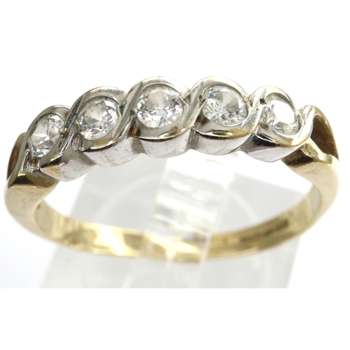 17 - 9ct gold ring set with five CZ stones, size R, 2.3g. P&P Group 1 (£14+VAT for the first lot and £1+V... 