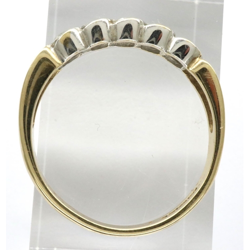 17 - 9ct gold ring set with five CZ stones, size R, 2.3g. P&P Group 1 (£14+VAT for the first lot and £1+V... 