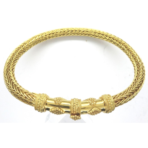 2 - 18ct gold Eastern style mesh bangle, D: 70 mm, 28.2g. P&P Group 1 (£14+VAT for the first lot and £1+... 