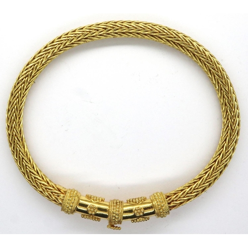 2 - 18ct gold Eastern style mesh bangle, D: 70 mm, 28.2g. P&P Group 1 (£14+VAT for the first lot and £1+... 